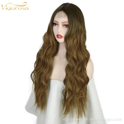 Vigorous 26inch Long Curly Synthetic Lace Front Wig Body Wave Hair Ombre Colorful Cosplay Synthetic Hair Wigs for Women